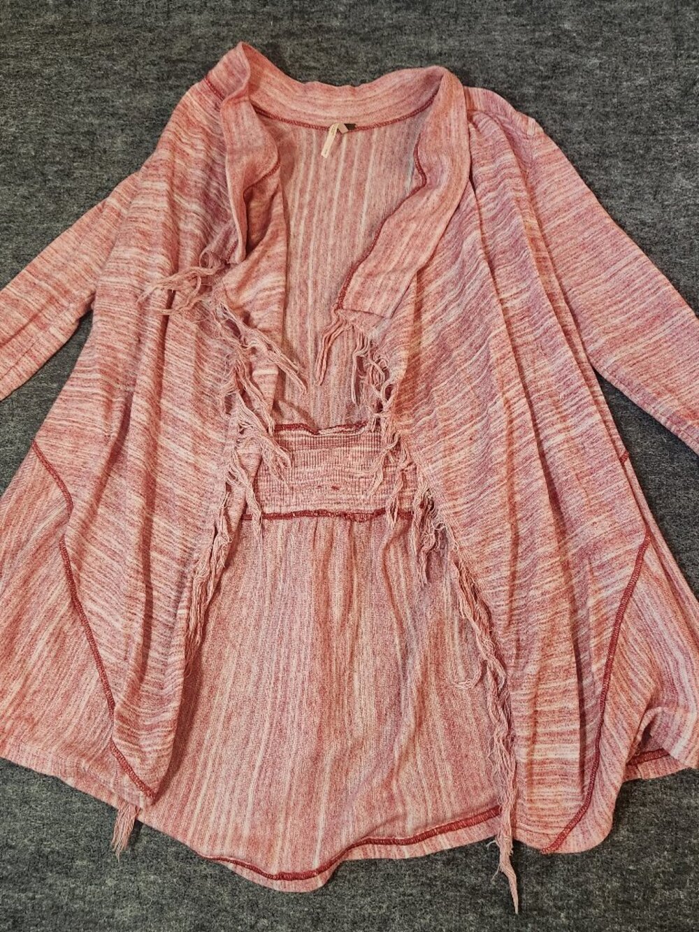 Free People Take A Bow Heather Rose Fringe Back Bow Knit Cardigan Sweater